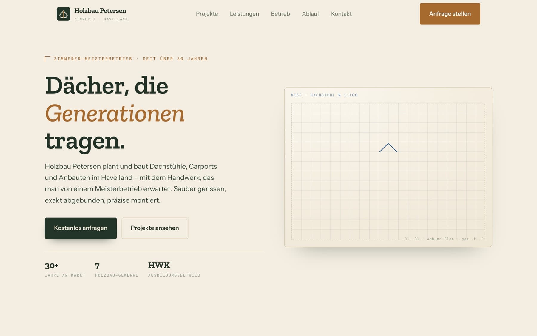 Redesign-Entwurf: Zimmerei im Havelland